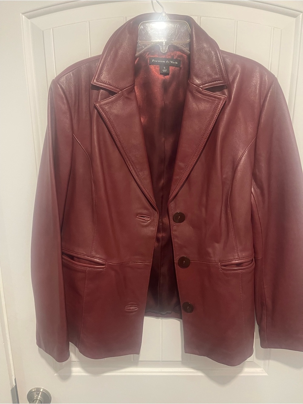 Preston & York Genuine Lambskin Leather Blazer Jacket Burgundy Women’s L